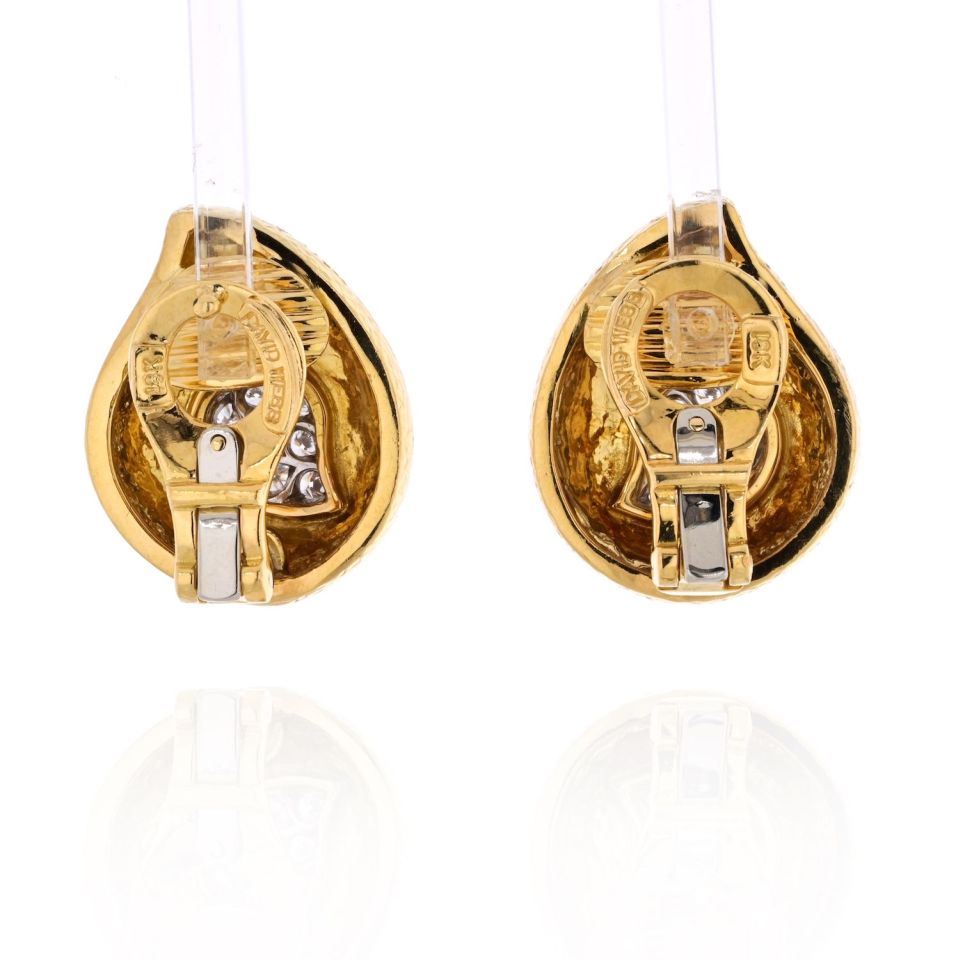 David Webb Platinum & 18K Yellow Gold Paisley Diamond Earrings - The Back Vault