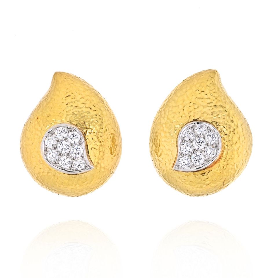 David Webb Platinum & 18K Yellow Gold Paisley Diamond Earrings - The Back Vault