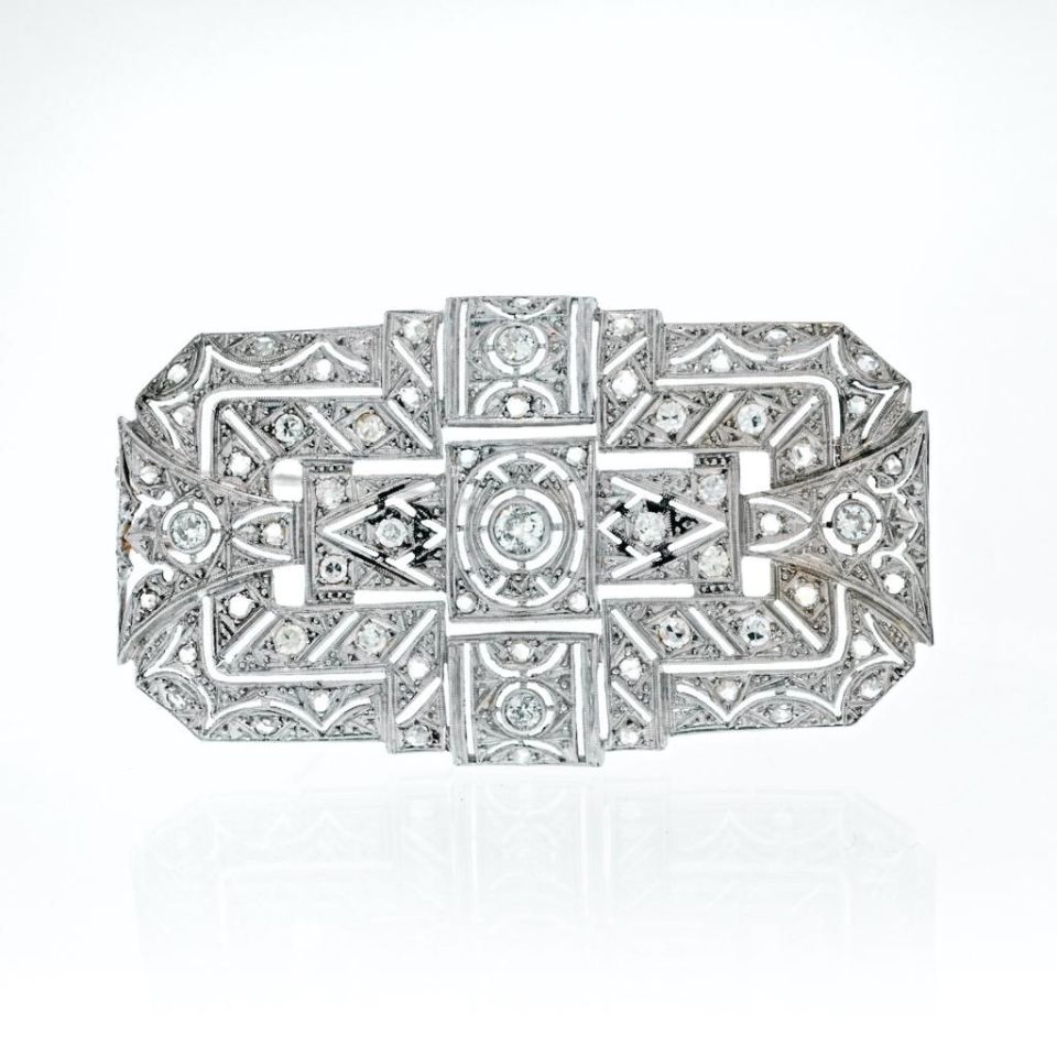 18K White Gold Open Work 1.25 Carat Diamond Brooch - The Back Vault