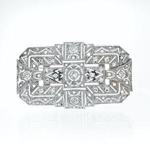 18K White Gold Open Work 1.25 Carat Diamond Brooch