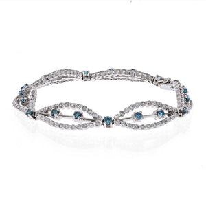 18K White Gold Diamond And Aquamarine One Line Bracelet