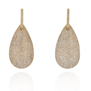 18K Yellow Gold Pave Diamond Teardrop Dangling Earrings