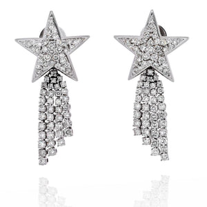 18K White Gold 15 Carat Large Diamond Star Dangling Earrings