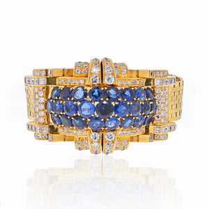 Platinum & 18K Yellow Gold 1950's Diamond And Sapphire Bracelet