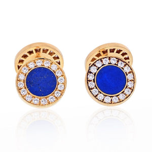 Bvlgari 18K Yellow Gold Lapis And Diamond Round Cuff Links