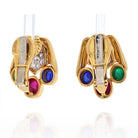 David Webb Cabochon Sapphire, Emerald And Ruby Bear Paw Earrings - The Back Vault