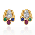 David Webb Cabochon Sapphire, Emerald And Ruby Bear Paw Earrings - The Back Vault