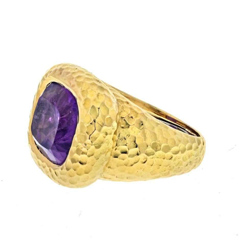 David Webb Platinum & 18K Yellow Gold Bezel Set Purple Amethyst Ring - The Back Vault