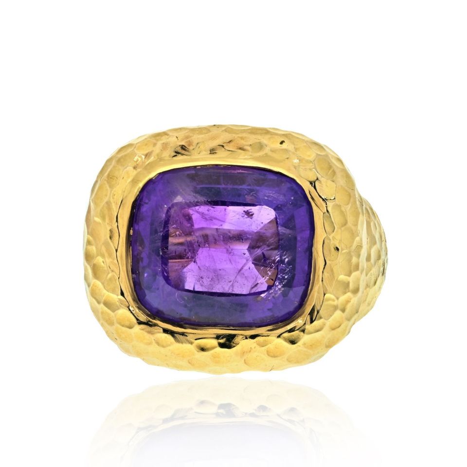 David Webb Platinum & 18K Yellow Gold Bezel Set Purple Amethyst Ring - The Back Vault