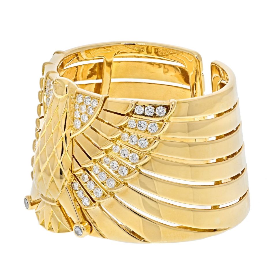 Marina B. - 18K Yellow Gold Hematite Large Cuff Bangle Bracelet