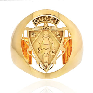 Gucci 18K Yellow Gold Coat Of Arms  Crest Cuff Bracelet