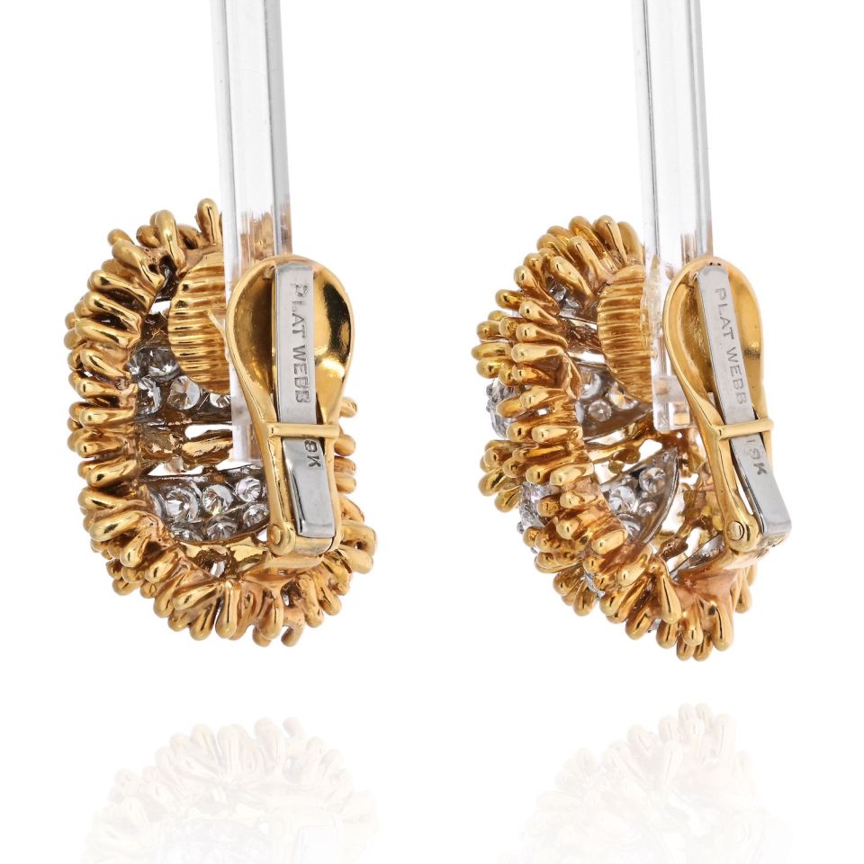 David Webb Platinum & 18K Yellow Gold Diamond Oval Clip On Earrings - The Back Vault