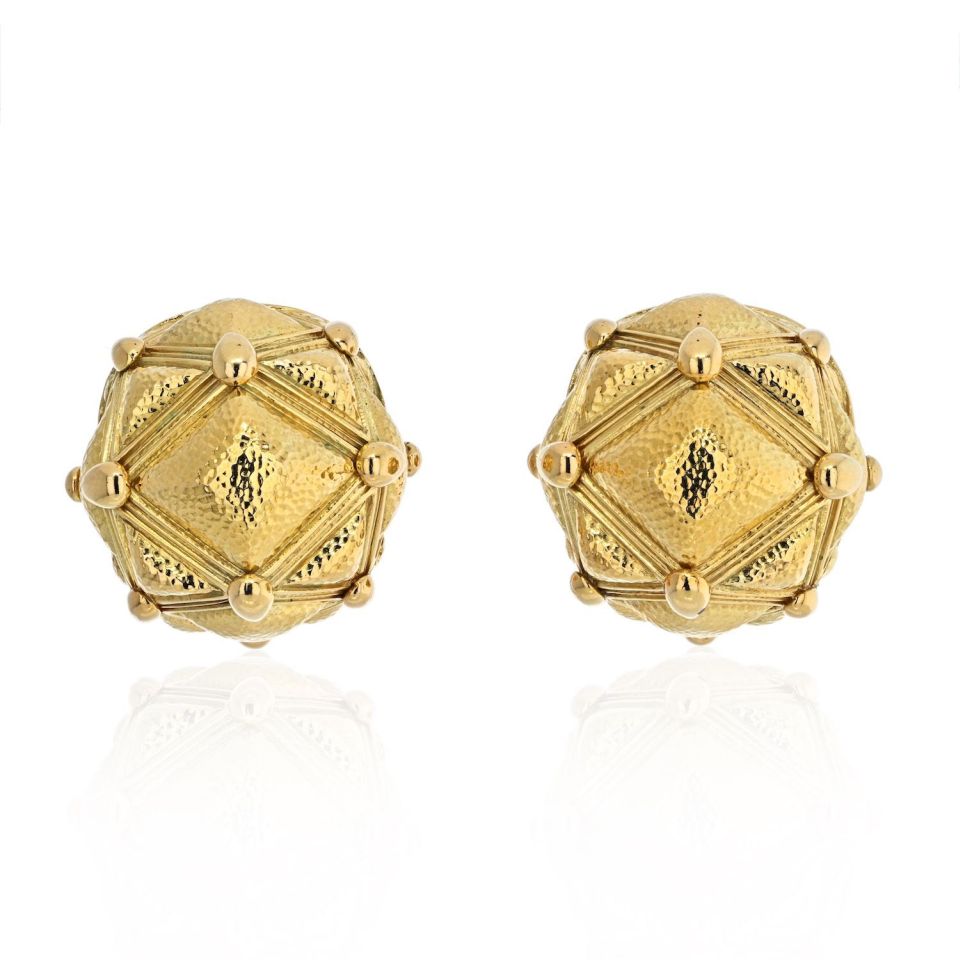 David Webb 18K Yellow Gold Geodesic Earrings - The Back Vault