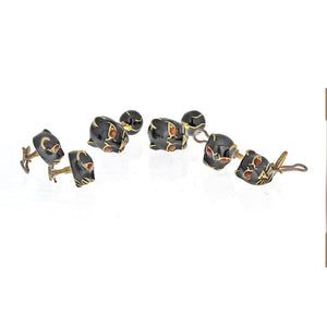 David Webb Yellow Gold Black Panther Mens Suit Set Cuff Links