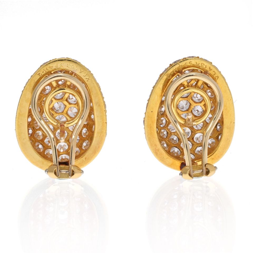 Van Cleef & Arpels 18K Yellow Gold Pave Round Diamond Cluster Earrings - The Back Vault