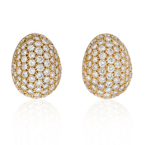 Van Cleef & Arpels 18K Yellow Gold Pave Round Diamond Cluster Earrings