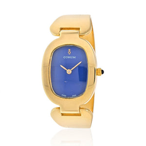 Corum 18K Yellow Gold Oval Blue Dial Wrist Watch