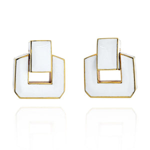 David Webb Platinum & 18K Yellow Gold White Enamel Short Door Knockers Earrings