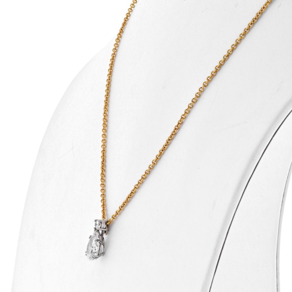 Verdura Platinum & 18K Yellow Gold 2.51 Carat D VS1 Pear Shaped Diamond Necklace - The Back Vault