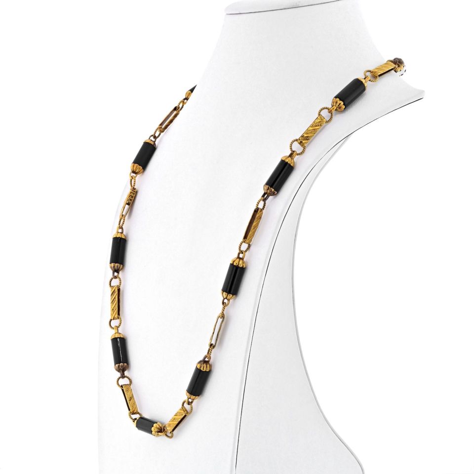 18K Yellow Gold Onyx Link Necklace - The Back Vault