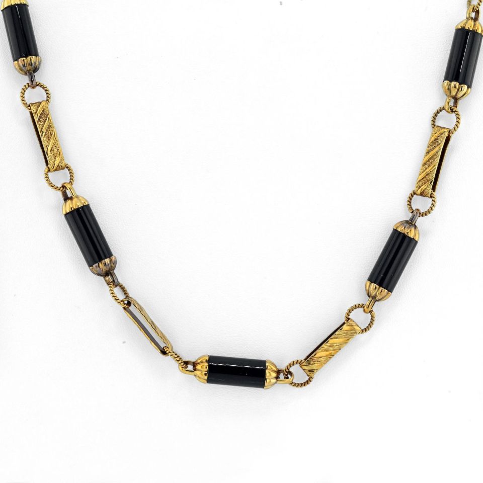 18K Yellow Gold Onyx Link Necklace - The Back Vault