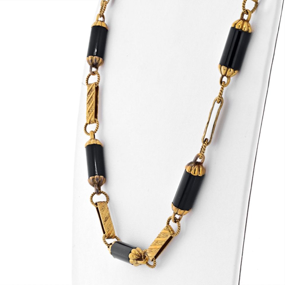 18K Yellow Gold Onyx Link Necklace - The Back Vault