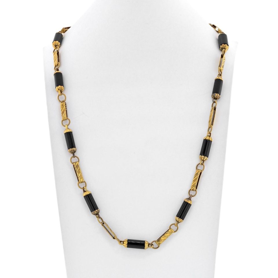 18K Yellow Gold Onyx Link Necklace - The Back Vault