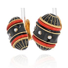 David Webb 18K Yellow Gold Black Enamel, Diamond And Coral Barrel Shaped Earrings - The Back Vault