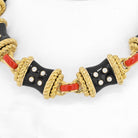 David Webb Platinum & 18K Yellow Gold Coral, Diamonds, Black Enamel Necklace - The Back Vault