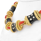 David Webb Platinum & 18K Yellow Gold Coral, Diamonds, Black Enamel Necklace - The Back Vault