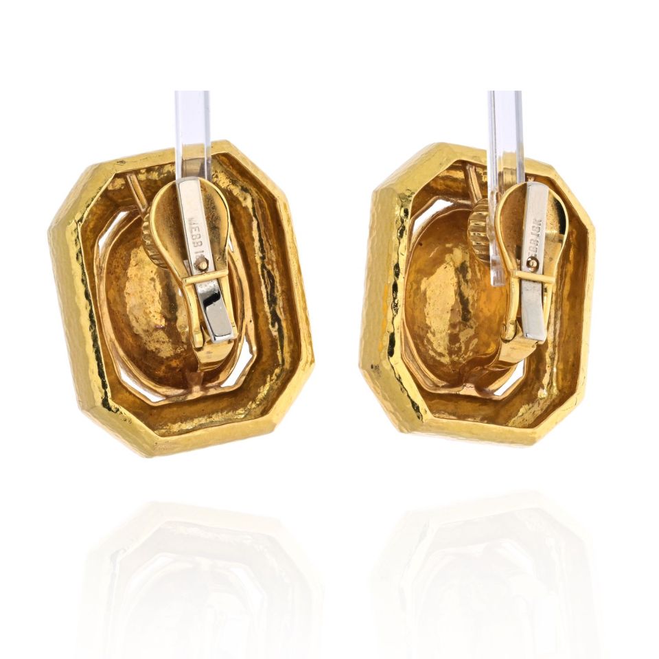 David Webb Yellow Gold Articulated Geometrical Ancient World clip On Earrings - The Back Vault