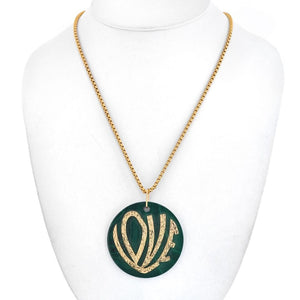 18K Yellow Gold Love Malachite Medallion Necklace