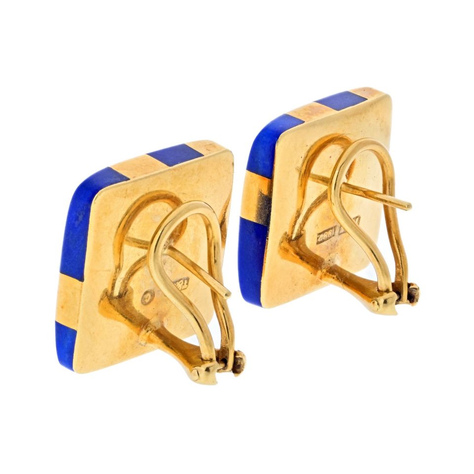 Tiffany & Co. 18K Yellow Gold 1982 Cummings Lapis Earrings - The Back Vault