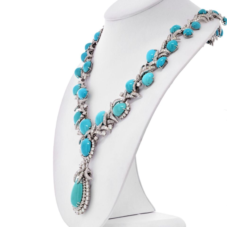 David Webb Platinum Turquoise And Diamond Necklace - The Back Vault