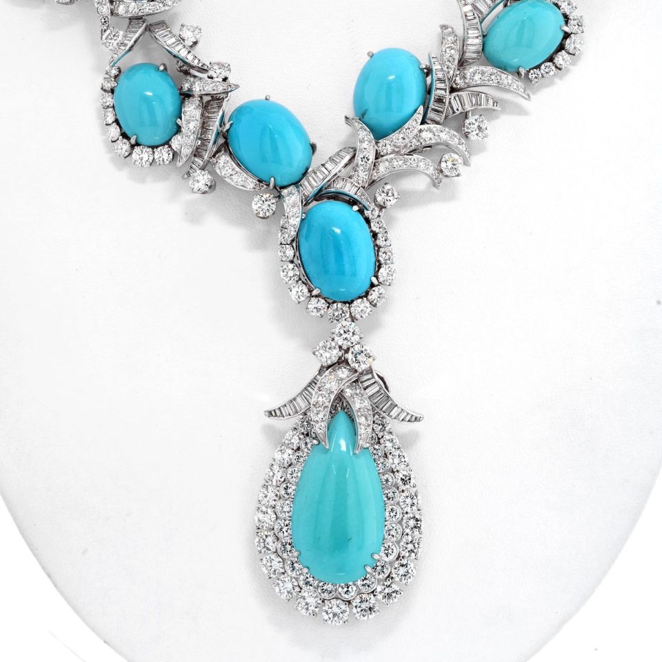 David Webb Platinum Turquoise And Diamond Necklace - The Back Vault