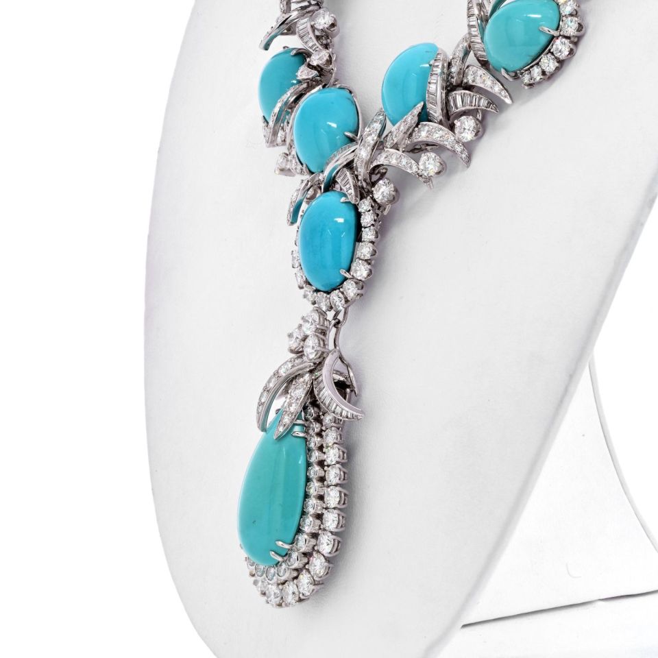 David Webb Platinum Turquoise And Diamond Necklace - The Back Vault