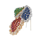 18K Two Tone Oversized Sapphire, Ruby, Emerald And Diamond Brooch - The Back Vault