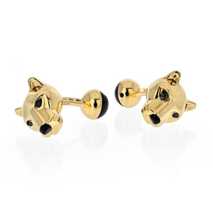 Cartier 18K Yellow Gold Panthere Heads Mens Cuff Links