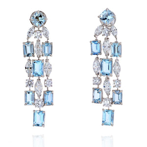 Platinum Oval Cut Chandelier Aquamarine And Diamond Earrings