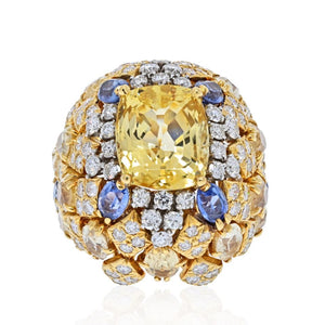 David Webb Platinum & 18K Yellow Gold Yellow Sapphire And Diamond Ring