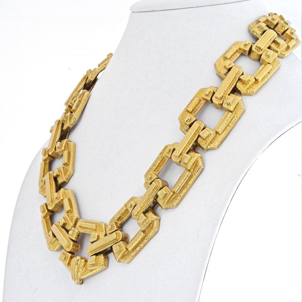 David Webb Platinum & 18K Yellow Gold Large Ancient World Open Link Necklace - The Back Vault