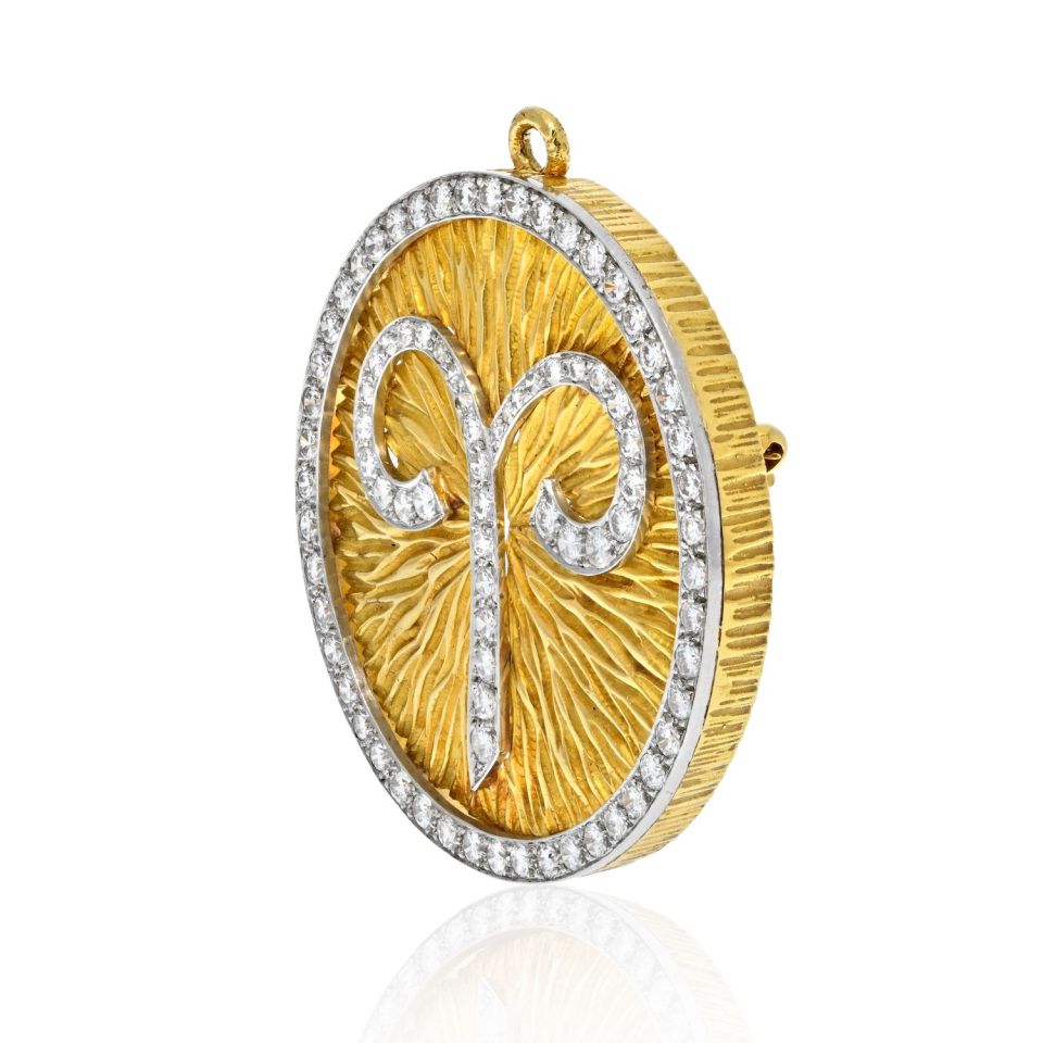 David Webb Platinum & 18K Yellow Gold Zodiac Aries Large Pendant - The Back Vault