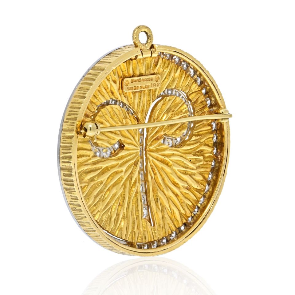 David Webb Platinum & 18K Yellow Gold Zodiac Aries Large Pendant - The Back Vault