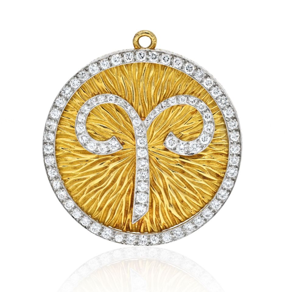 David Webb Platinum & 18K Yellow Gold Zodiac Aries Large Pendant - The Back Vault