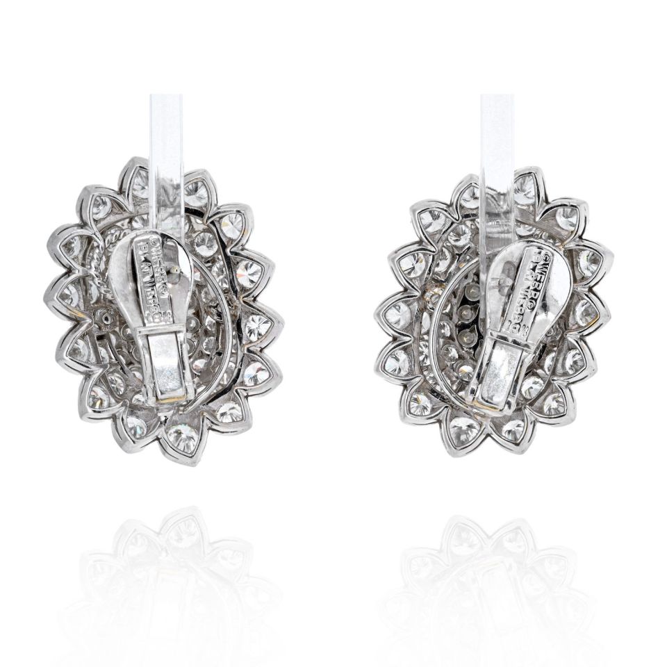 David Webb Platinum & 18K White Gold Oval And Round Cut Diamond Cluster Earrings - The Back Vault