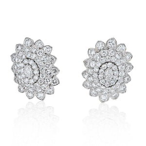 David Webb Platinum & 18K White Gold Oval And Round Cut Diamond Cluster Earrings