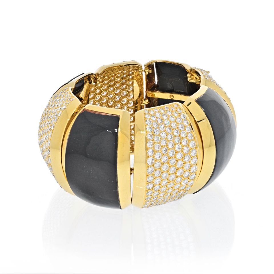 Hammerman Brothers 18K Yellow Gold 26 Carat Black Agate Large Bangle Bracelet - The Back Vault