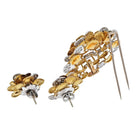 Kutchinsky Platinum & 18K Yellow Gold Diamond Flower Brooch And Earrings Jewelry Set - The Back Vault