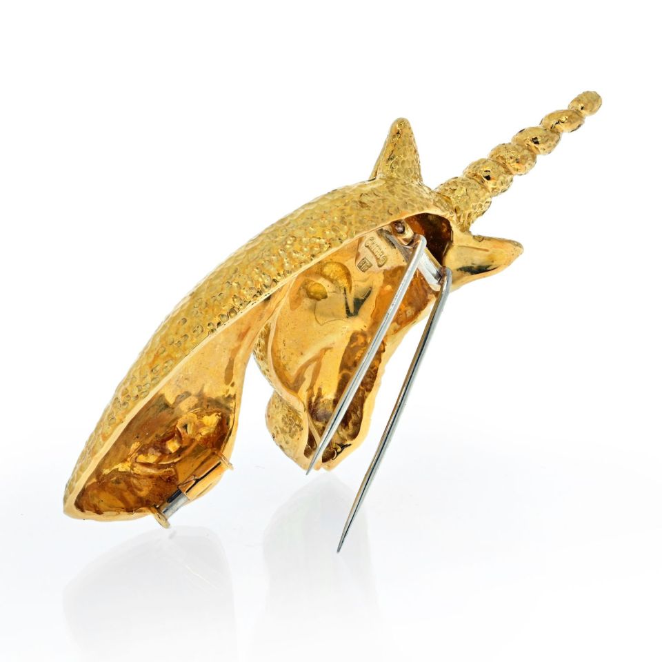 David Webb Platinum & 18K Yellow Gold Unicorn Brooch - The Back Vault