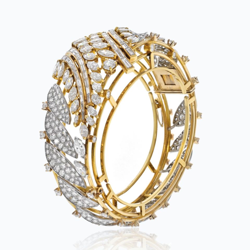 27.50cts Yellow Gold And Platinum Round And Baguette Cut Diamond Bracelet - The Back Vault